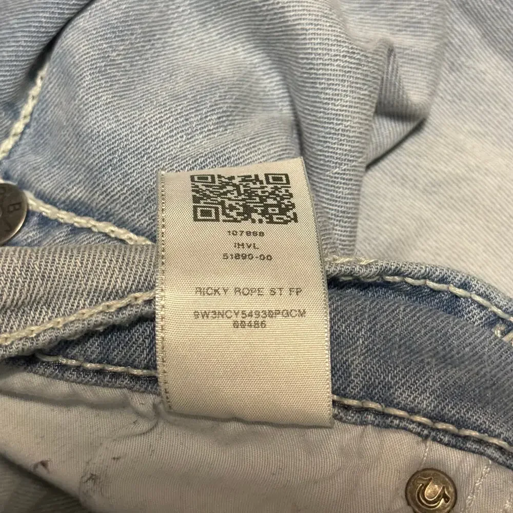 True Religion Mens Ricky Relaxed Straight Rope Stitch Jeans Size 32x33 Baggy
